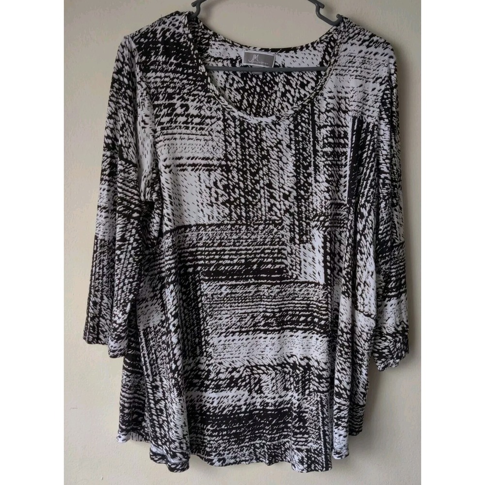 JM Collections Tunic Womens Plus Size 0X Black White Gold Pullover Top